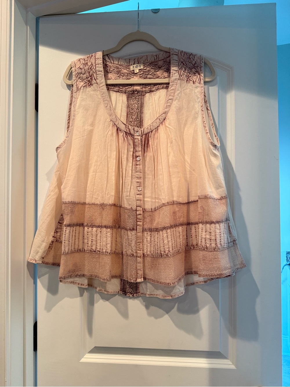 POL Cream Sleeveless Embroidered Blouse with Dusty Pink Detail
